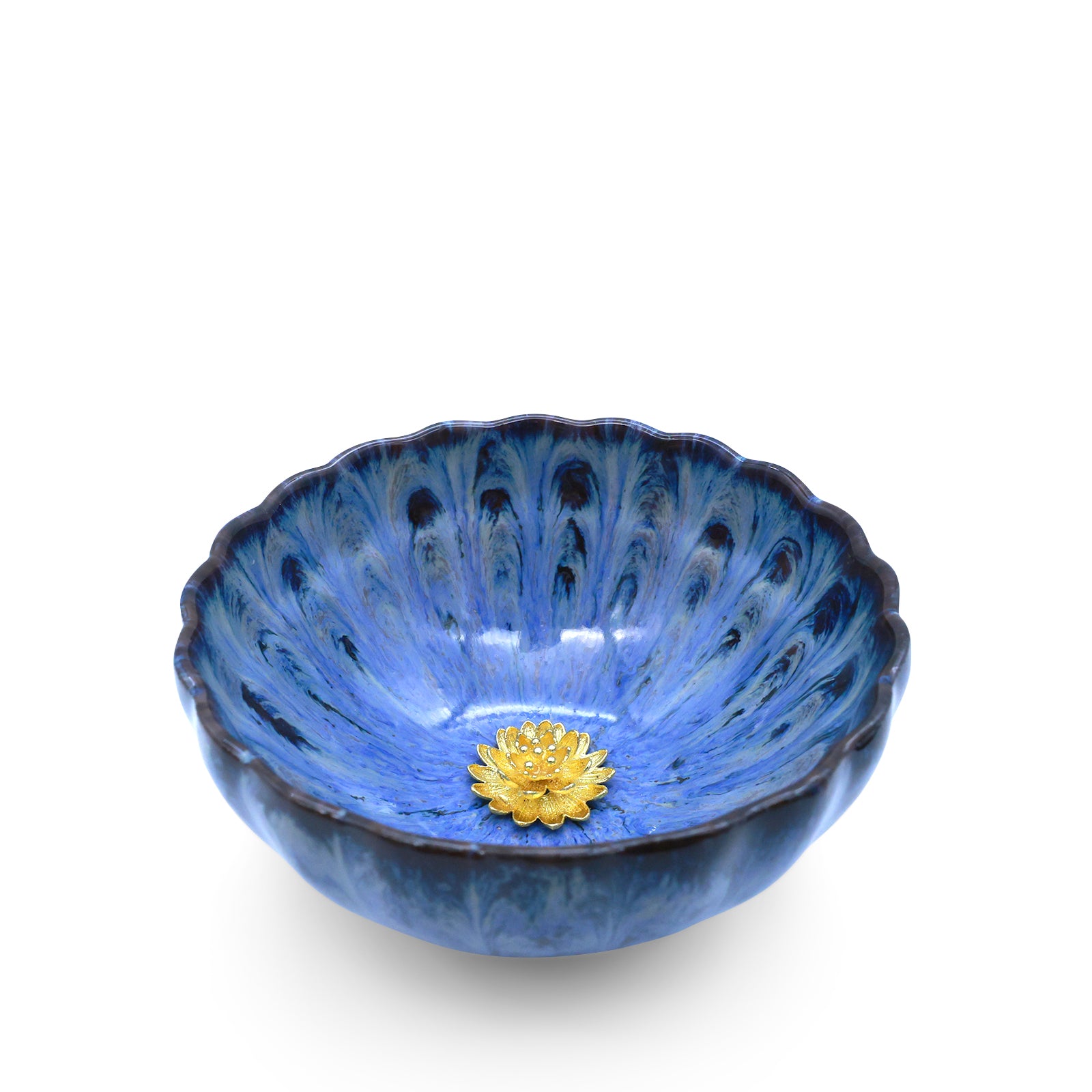 Blue Flame Golden Lotus Peacock-Feather Cup