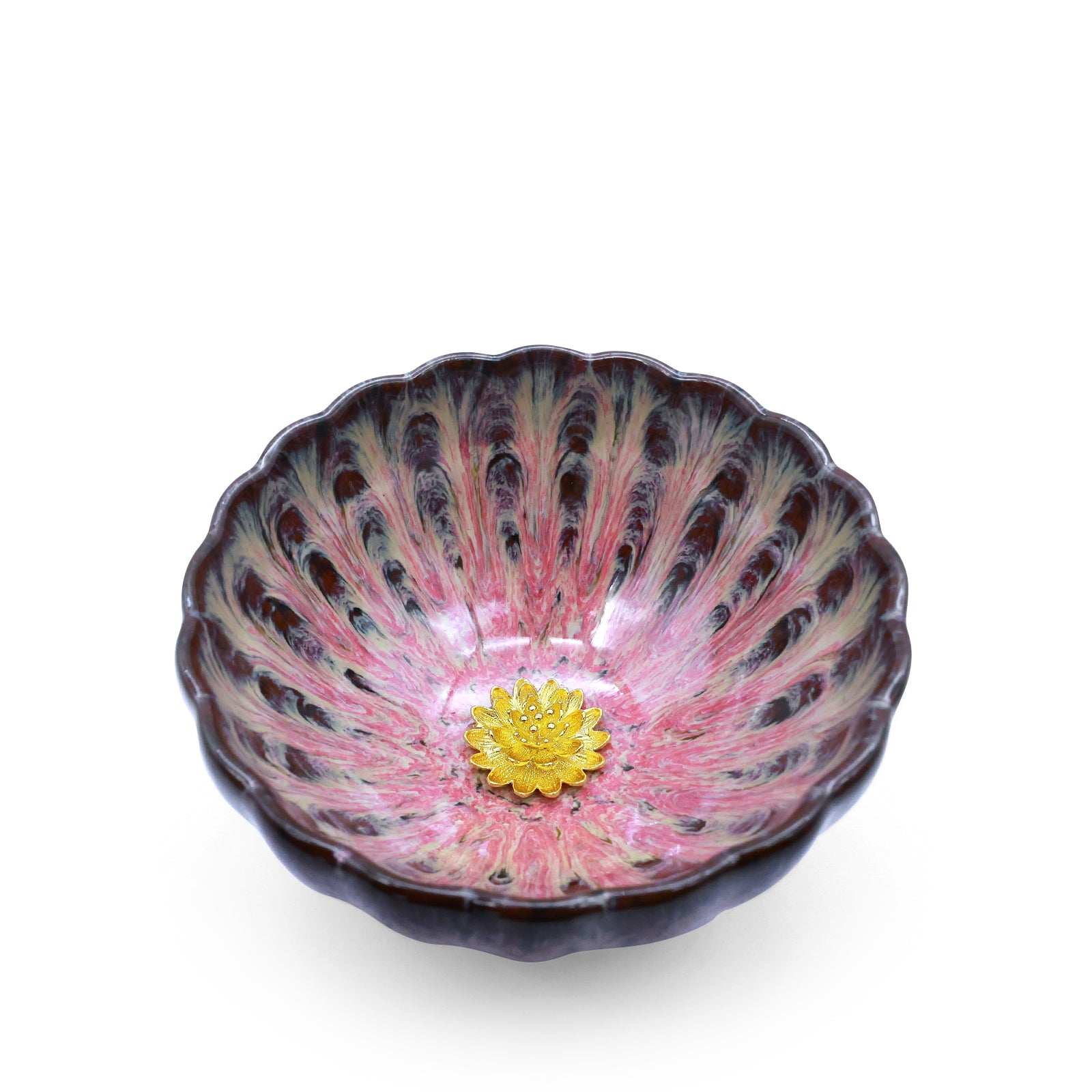 Pink Flame Golden Lotus Peacock-Feather Cup