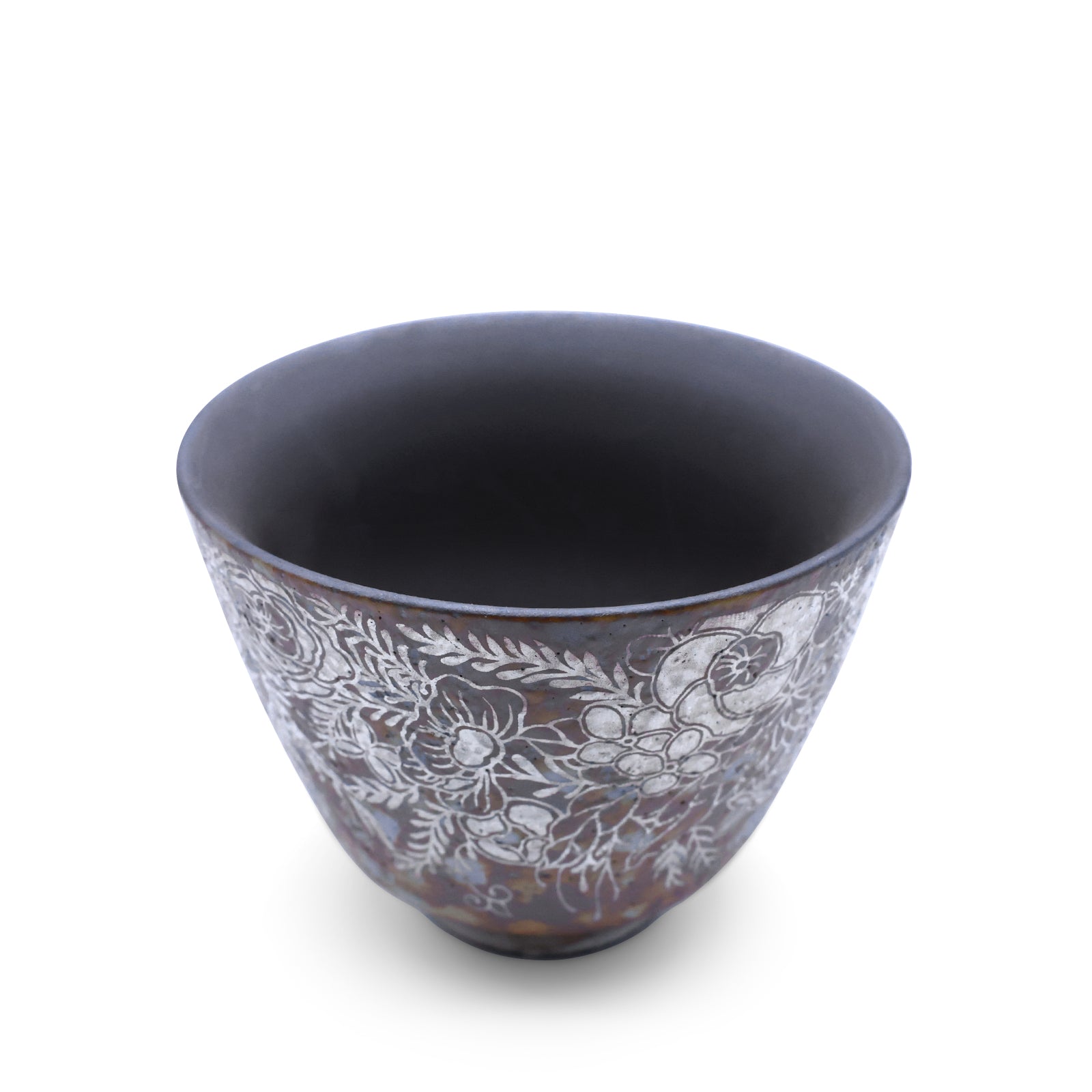 Silver-Inked Floral Antique Glaze Cup