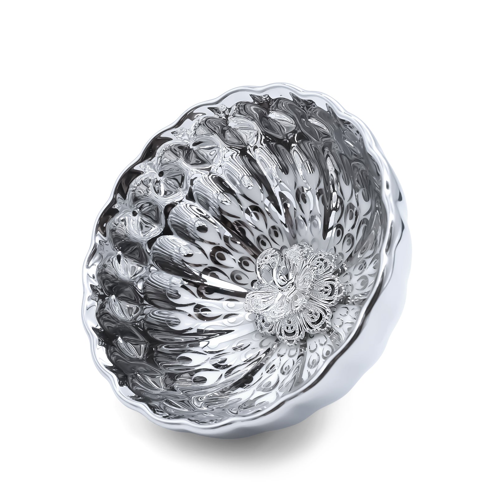 Silver Lotus and Peacock-Feather Filigree Cup