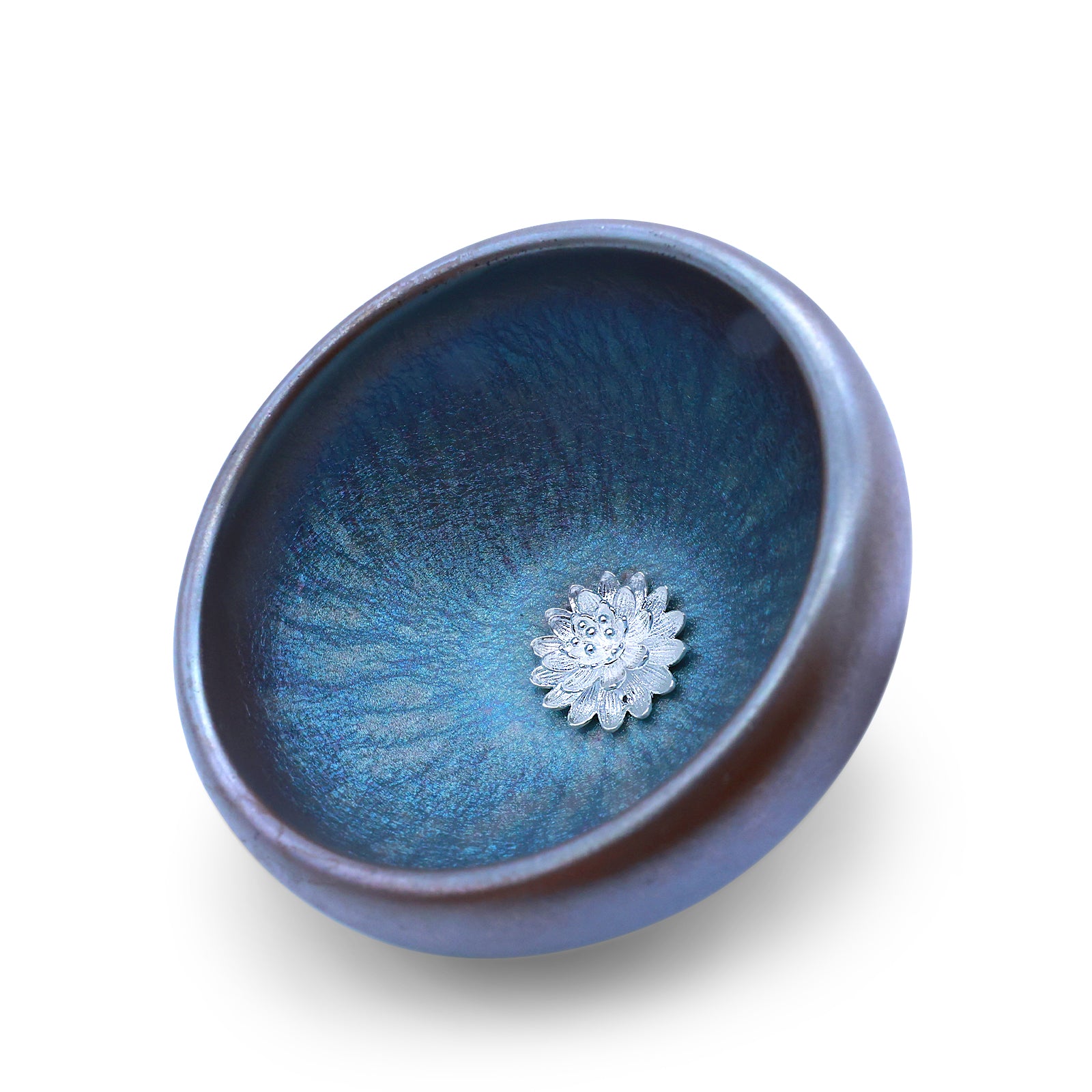 Blue Glaze Silver Lotus Zen Heart Cup