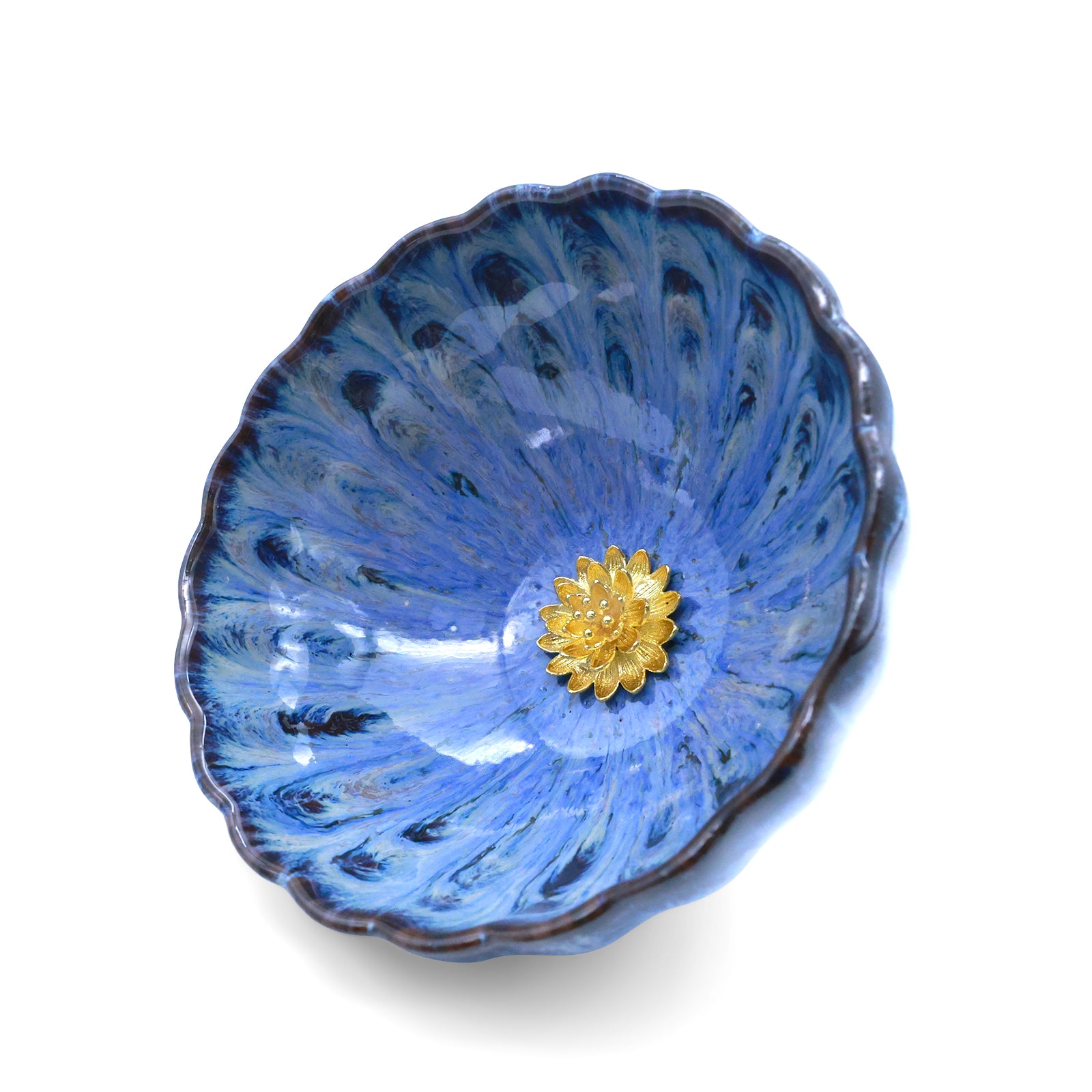 Blue Flame Golden Lotus Peacock-Feather Cup