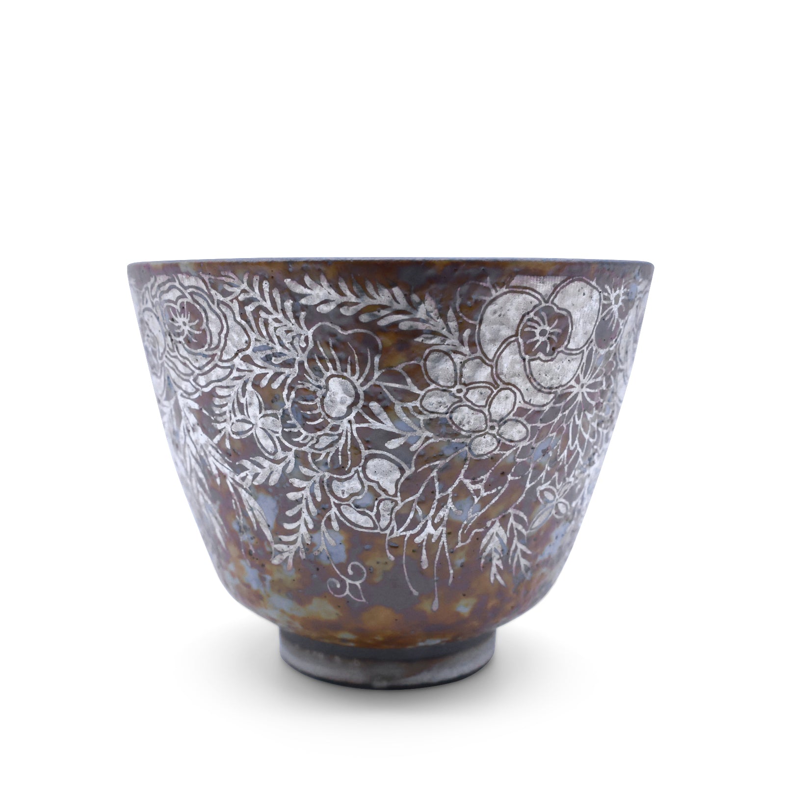 Silver-Inked Floral Antique Glaze Cup