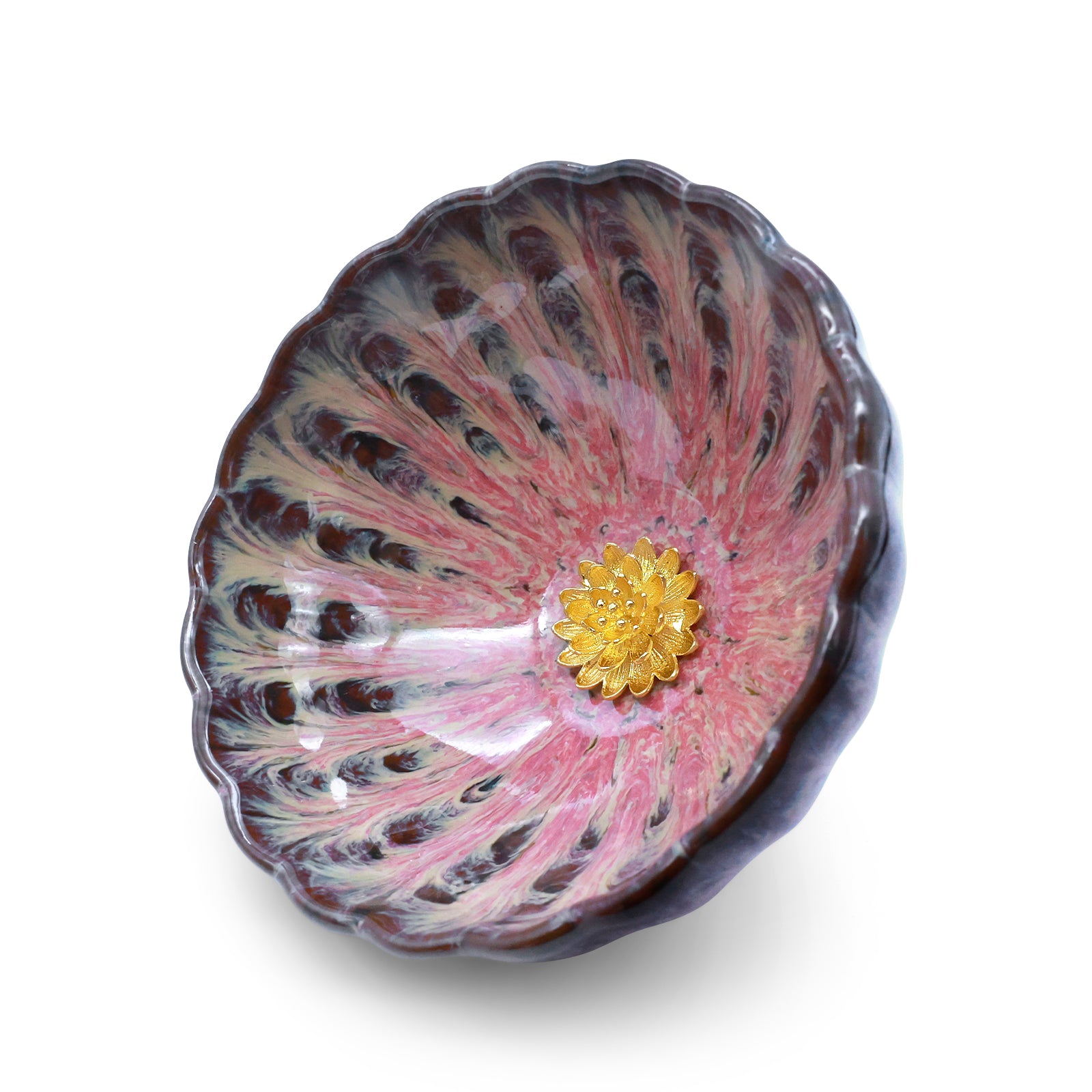 Pink Flame Golden Lotus Peacock-Feather Cup