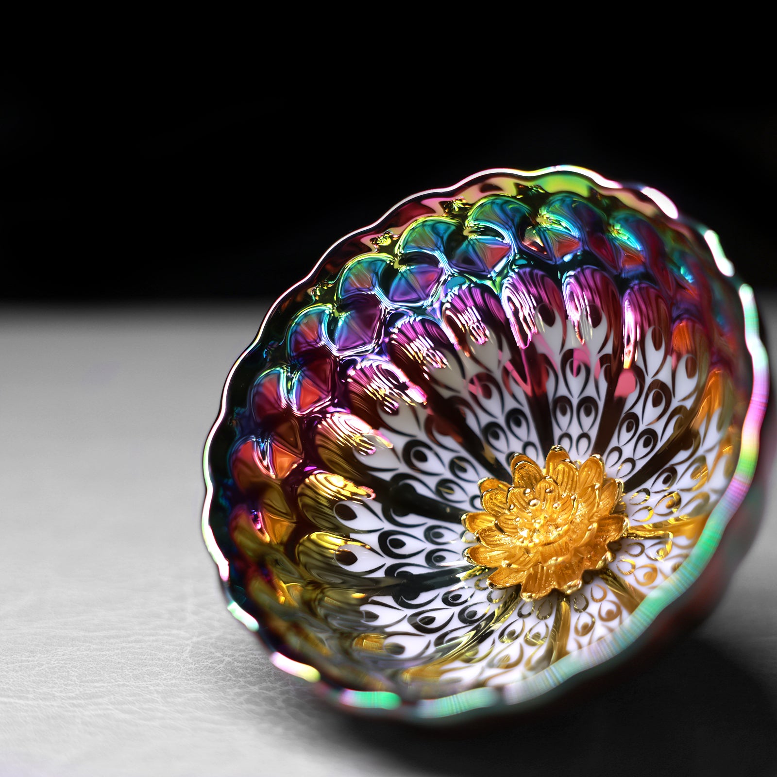 Colorful Lotus-Peacock Glaze Cup