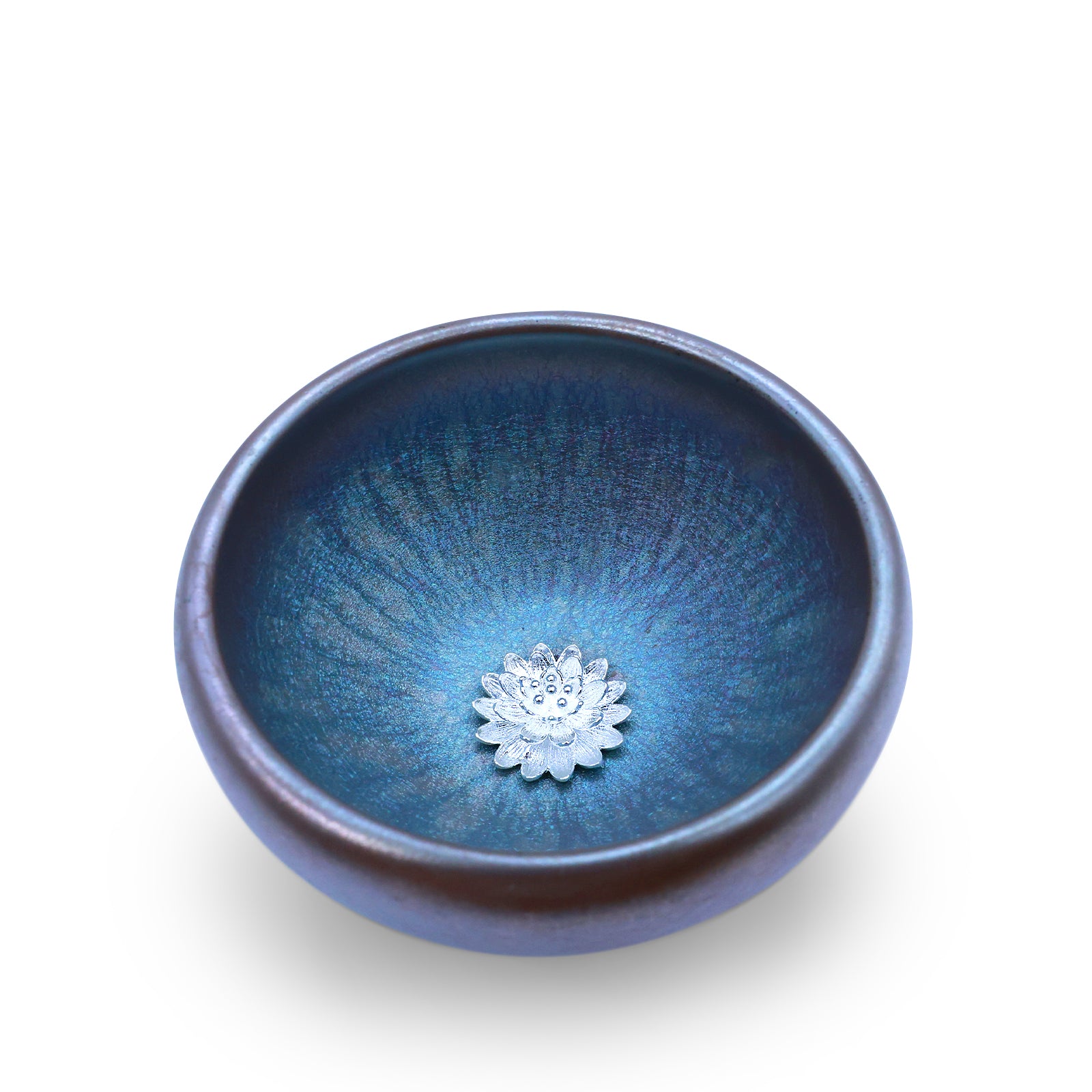Blue Glaze Silver Lotus Zen Heart Cup