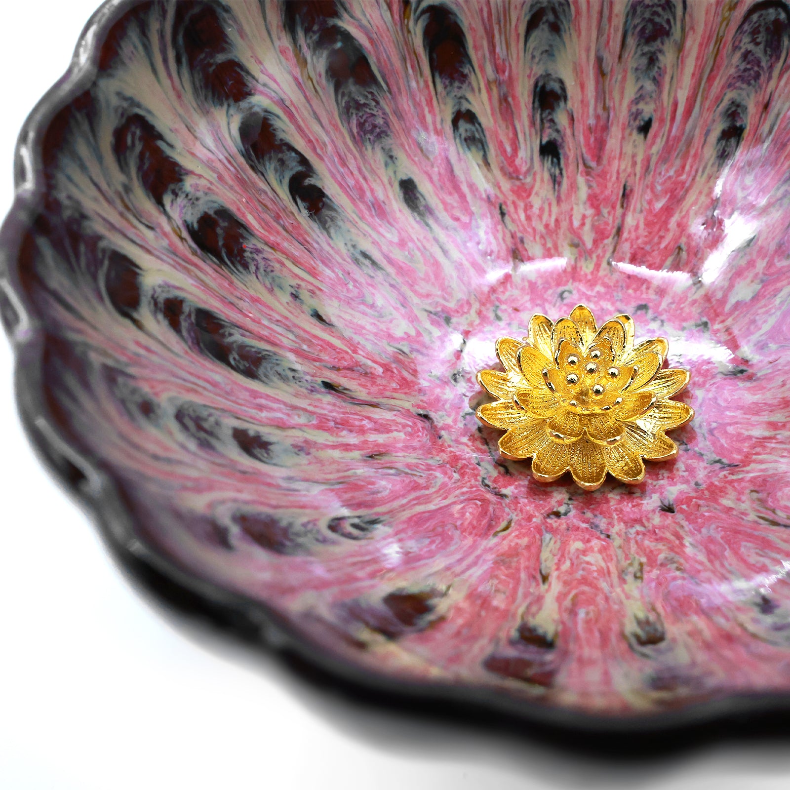 Pink Flame Golden Lotus Peacock-Feather Cup
