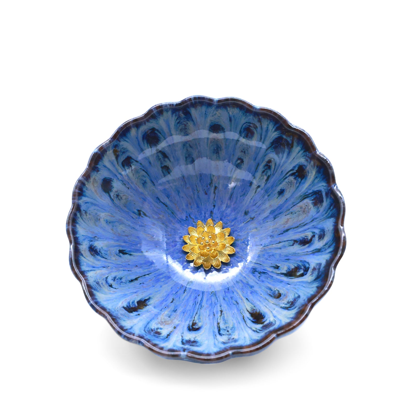 Blue Flame Golden Lotus Peacock-Feather Cup